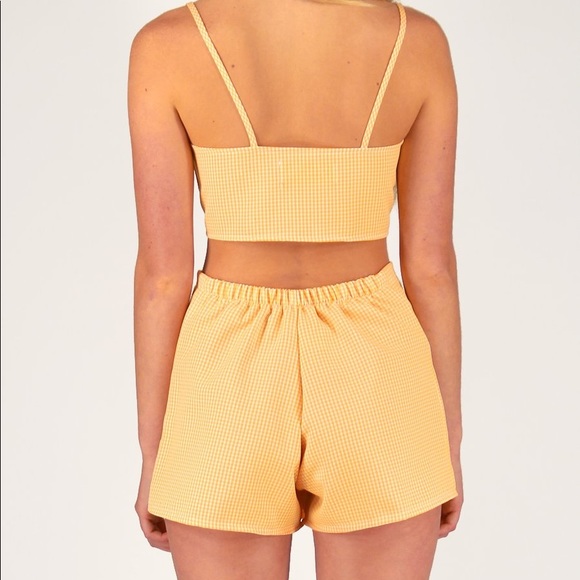 Yellow gingham plaid two piece set - Picture 2 of 8